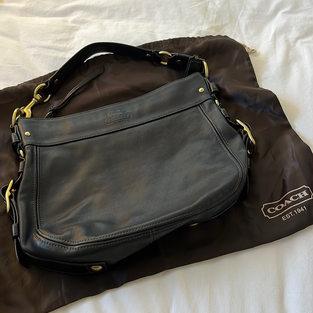 Coach Black Leather Hobo Bag with Gold Hardware